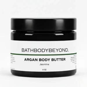 Bath Body Beyond Jasmine Argan Body Butter in a black 4 oz jar