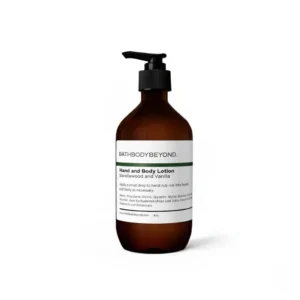 Bath Body Beyond Hand and Body Lotion in an amber pump bottle