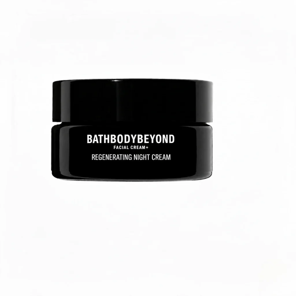 Bath Body Beyond Regenerating Night Cream in a black jar on a clean white background